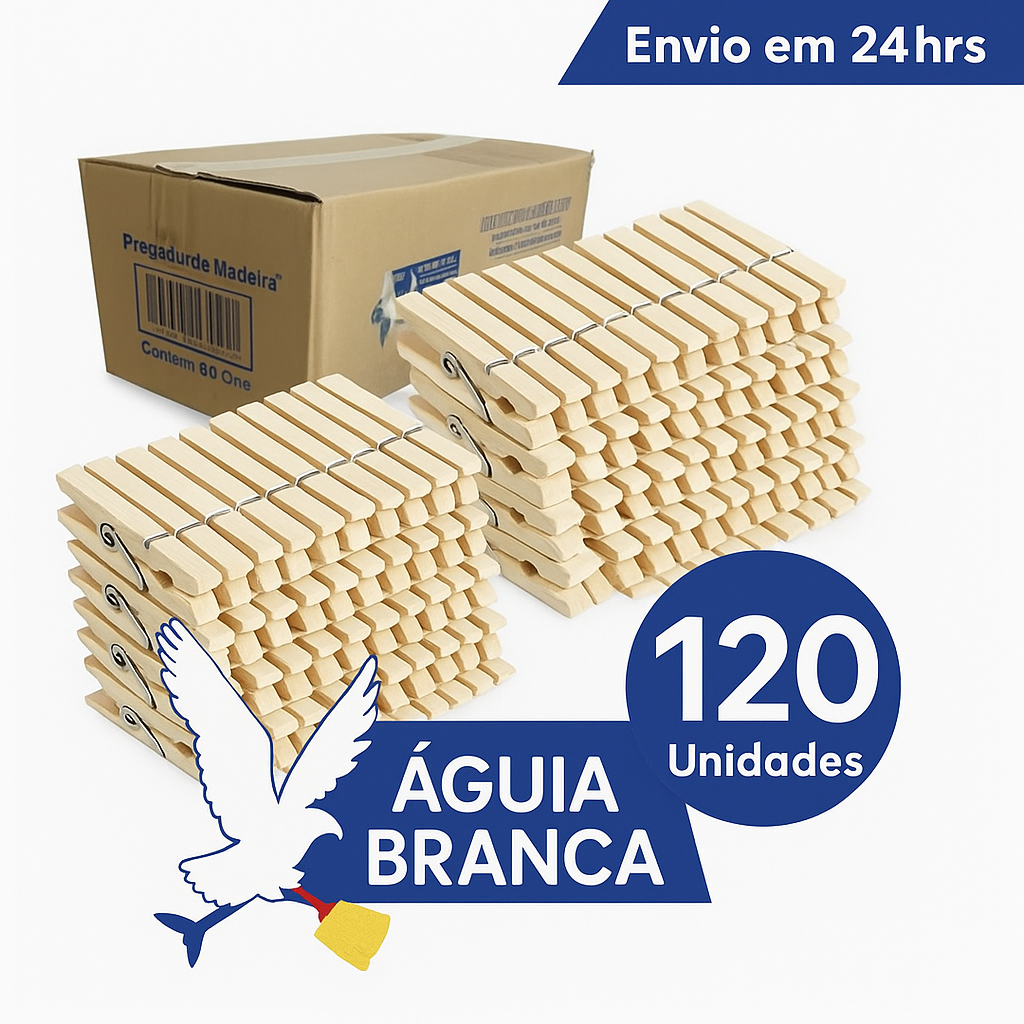Pregadores de Madeira Águia Branca – Kit com 120 Unidades
