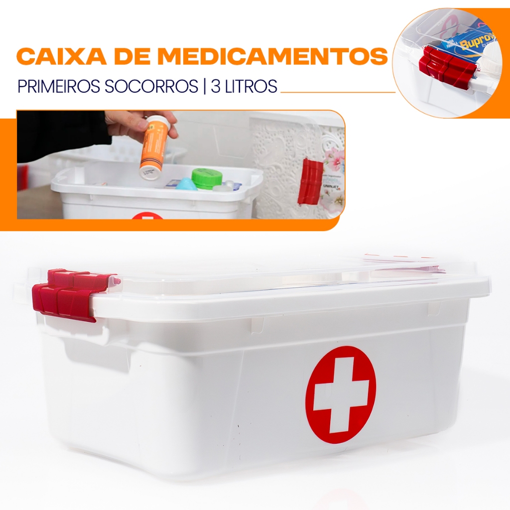 Caixa de Medicamentos Primeiro Socorros com Tampa e Travas 3 Litros Uninjet em Oferta na Shopee