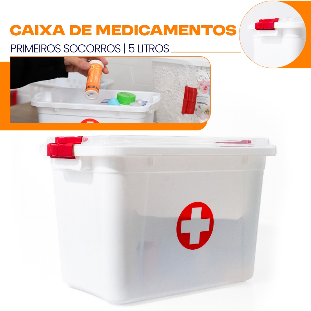 Caixa de Medicamentos Primeiro Socorros com Tampa e Travas 5 Litros Uninjet em Oferta na Shopee