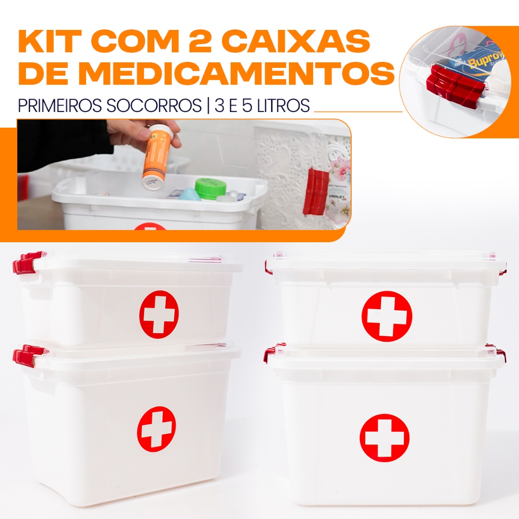 Kit com 2 Caixas de Medicamentos Primeiros Socorros com Tampa e Travas 3 e 5 Litros Uninjet em Oferta na Shopee