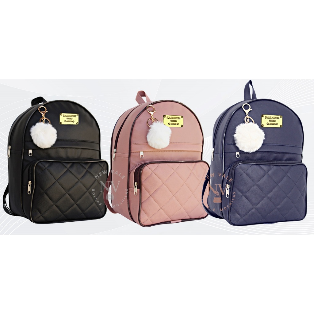 Mochila Feminina Mochilinha Escolar Faculdade Reforçada Couro Sintético + PomPom em Oferta na Shopee