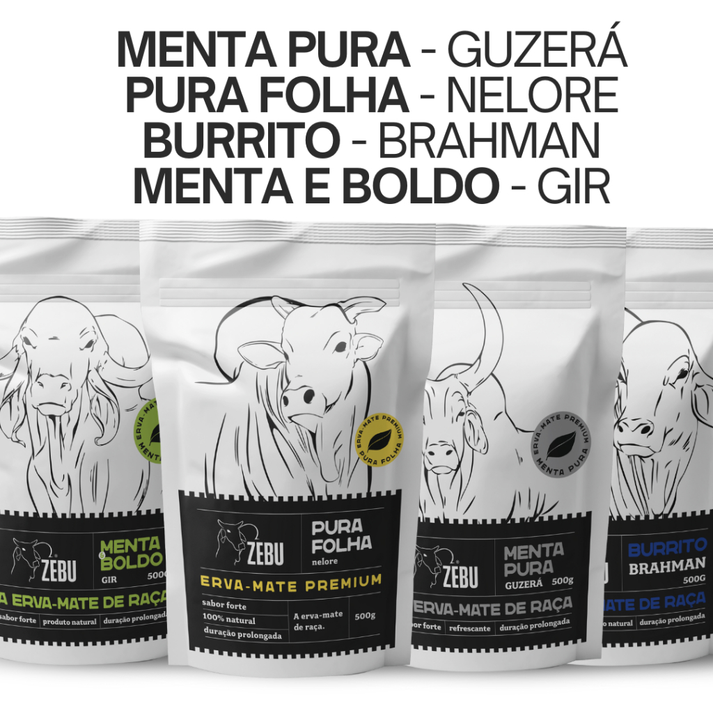 Erva Tereré Zebu Sabores - Menta e boldo GIR, Pura folha NELORE, Menta pura Guzerá e Burrito BRAHMAN 500G