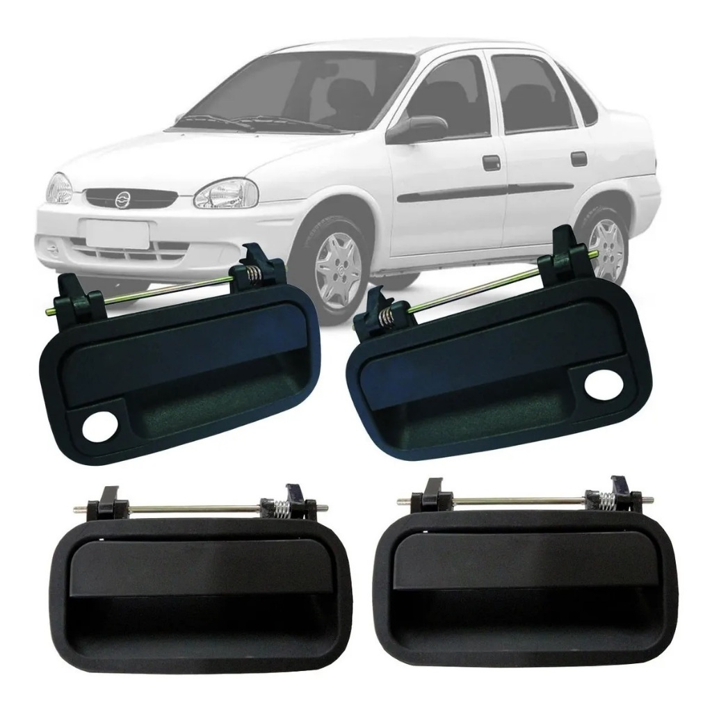 Kit 4 Maçanetas Externa Preta Corsa Hatch Sedan 1994 1995 1996 1997 1998 1999 2000 A 2004