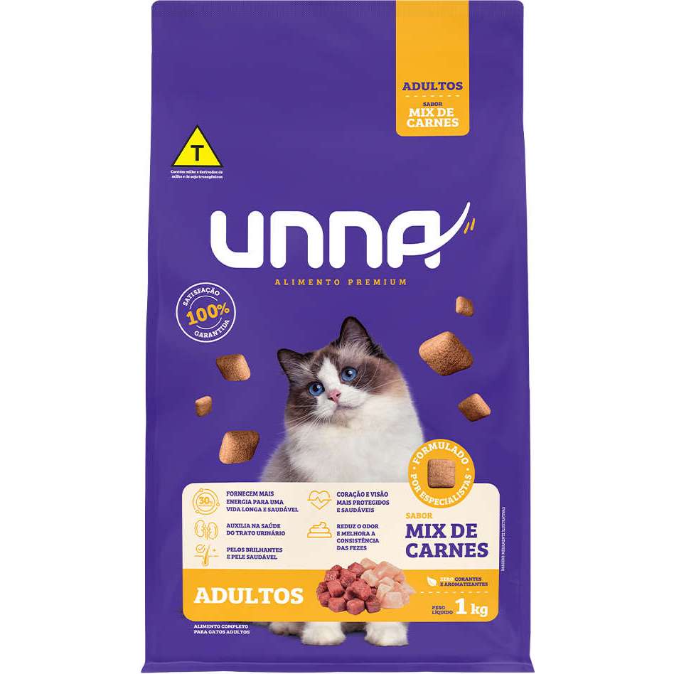 😺Ração Unna Gato Adulto Mix de Carnes 1 KG