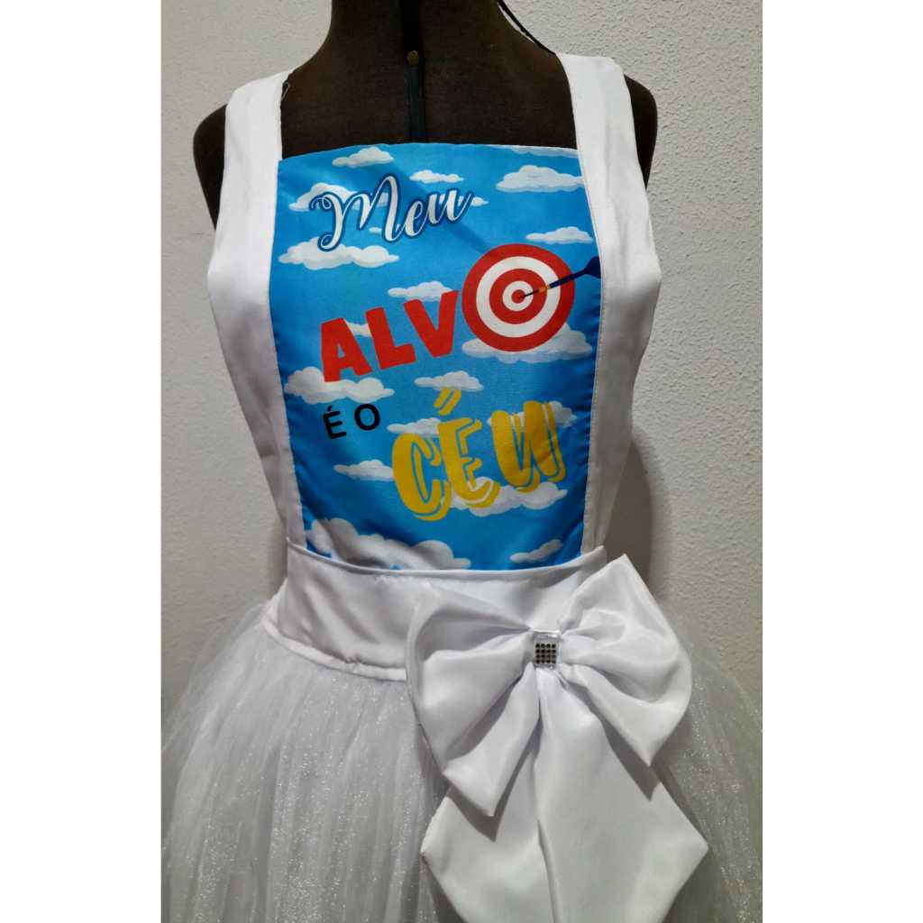 SALOPETE JARDINEIRA MEU ALVO E O CEU MINISTRAÇÃO INFANTIL TULE BRANCA