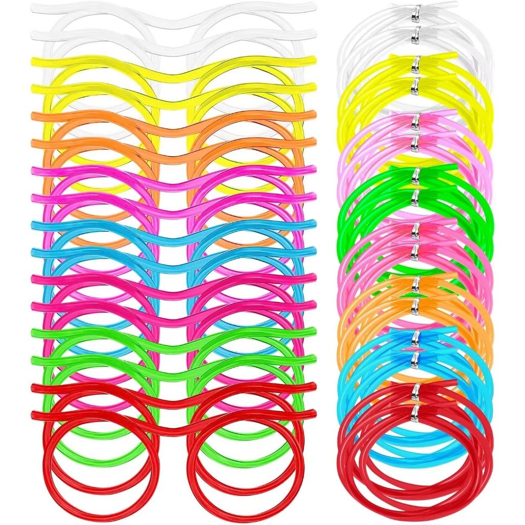 Kit 50 Oculos Canudo Atacado Longo Colorido Infantil Festa Aniversario Lembrancinha Bebidas Sucos Ludico Canudinho em Oferta na Shopee