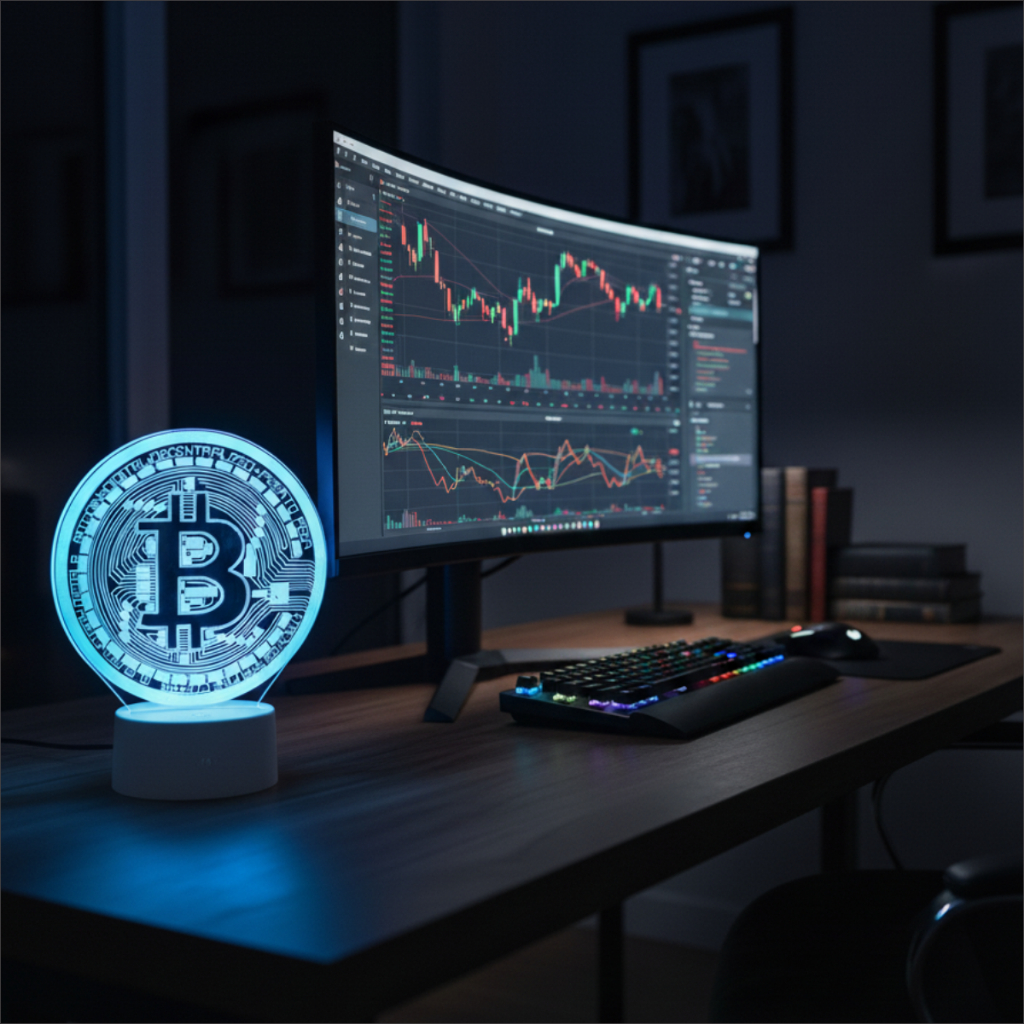 Luminária LED 3D, Bitcoin, Criptomoeda, abajur, gamer
