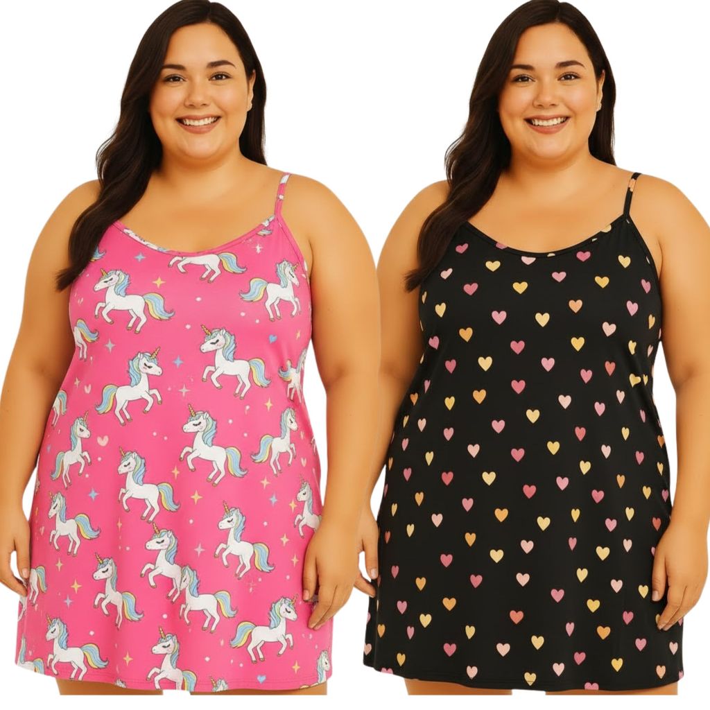 Kit 2 Camisolas Plus Size Poliéster Estampas Sortidas veste 48/50