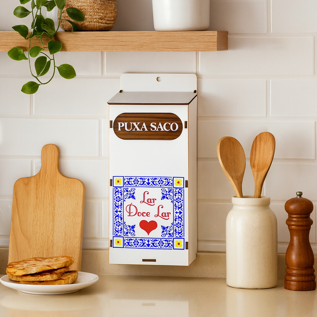 Puxa Saco Decorativo MDF 4mm Lar Doce Lar Cozinha Organização