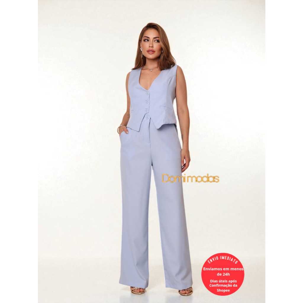 Domi Modas- Conjunto Feminino Calça e Colete Luis Twill 90802 em Oferta na Shopee