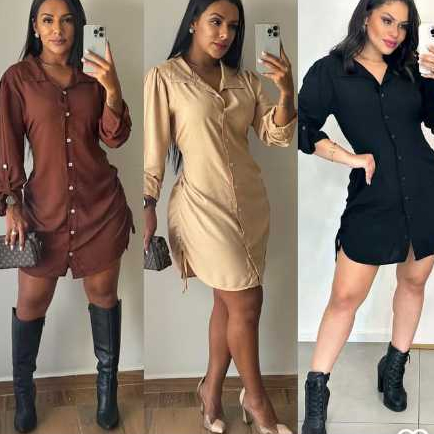 VESTIDO CHEMISE  LISTRADO BLOGUEIRA CON BOTAO MANGA CORTA