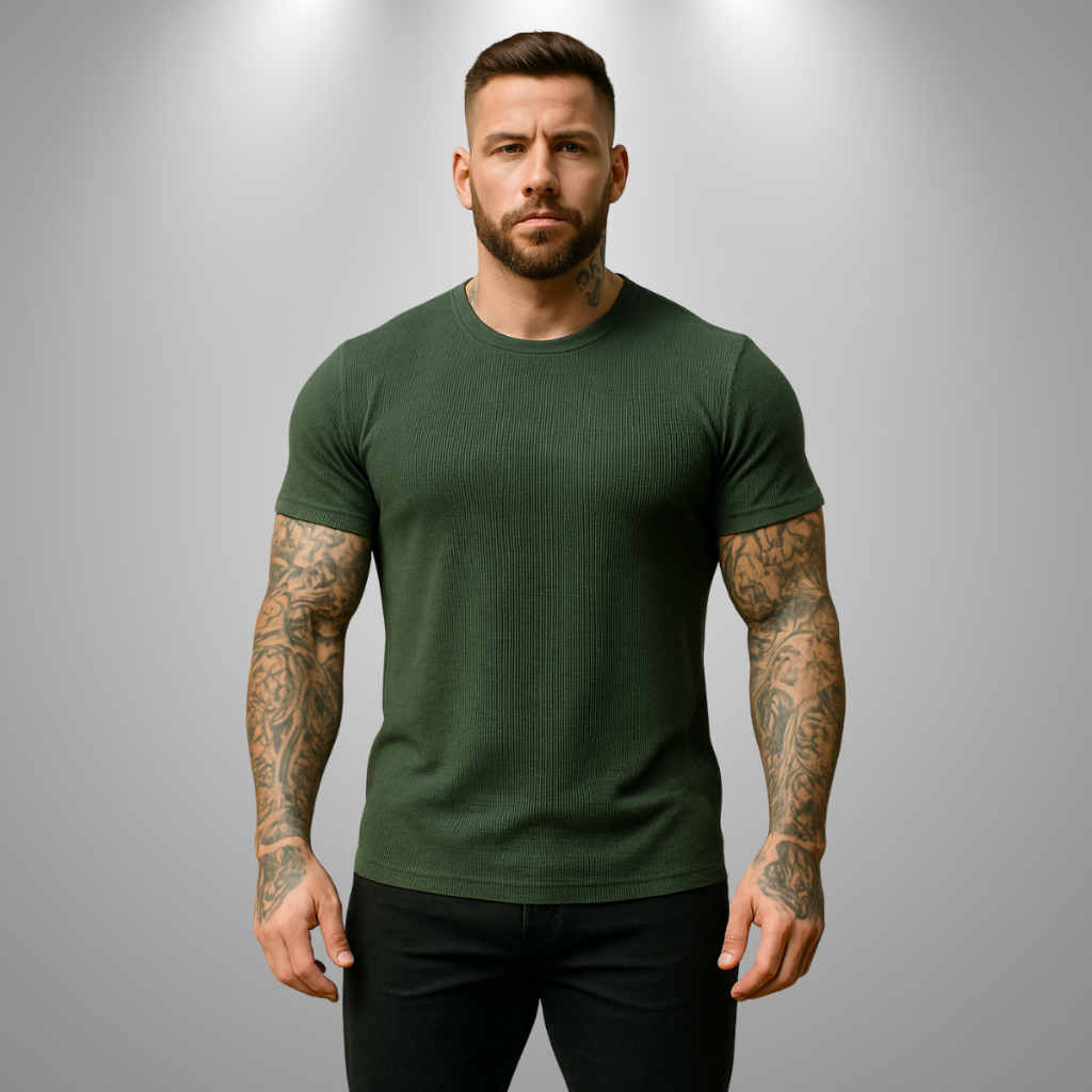 Camisa Justa Clássica Slim Gola Alta Canelada