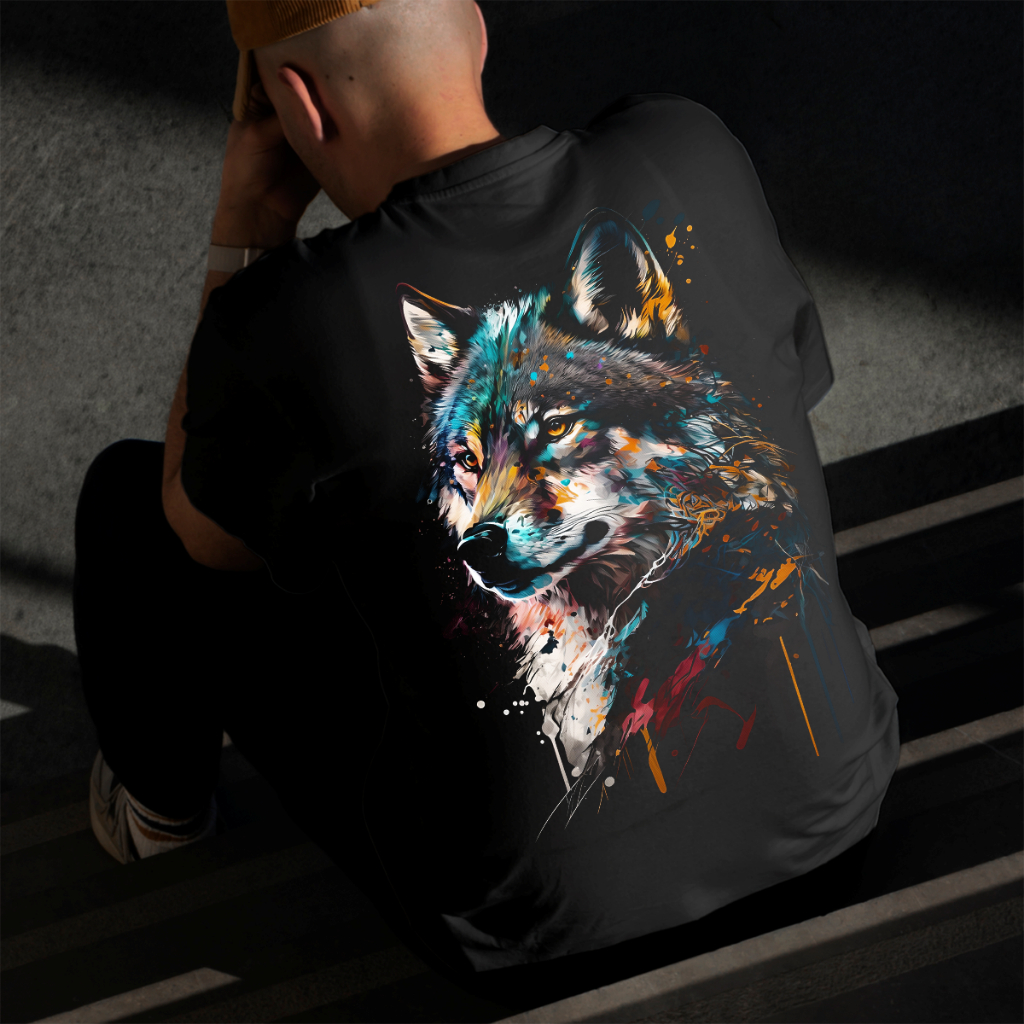 Camiseta Masculina Estampada Lobo 100% Algodão Estilo Conforto Diário Do Tamanho P ao GG