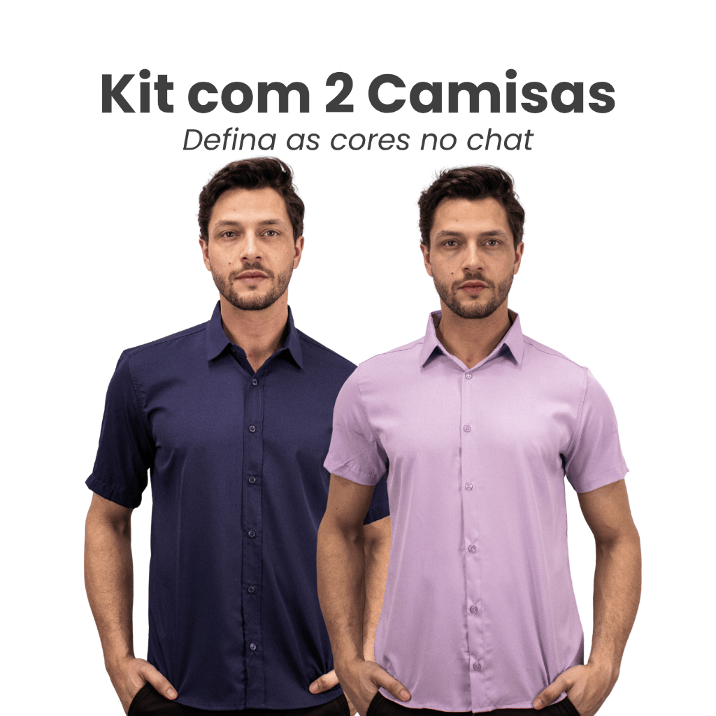 Kit 2 Camisa Social Masculino Manga Curta Plus Size Camisa Social Masculina Slim Lisa Não Amassa