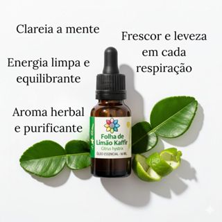 Óleo Essencial de Folha de Limão Kaffir 10 ml | 100% Puro & Natural – Purifica e renova o ambiente em Oferta na Shopee