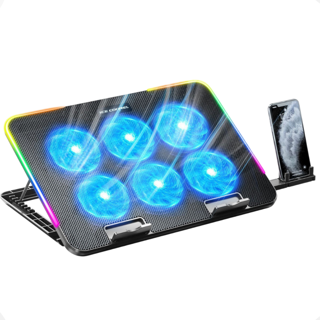 Suporte 6 Cooler Notebook Gamer com LED RGB ErgonômicoBase Refrigeradora Laptop Ventoinha