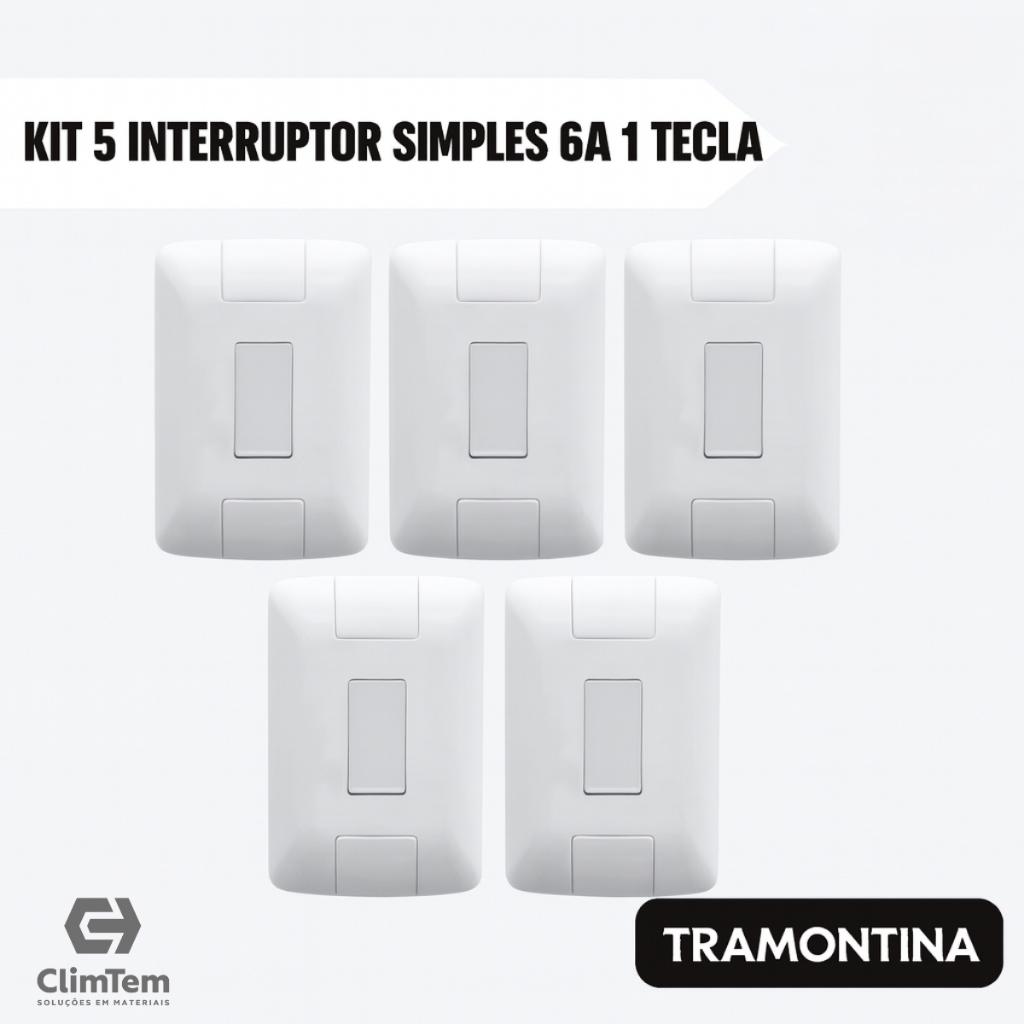 Kit 5 Interruptor Simples 6A 1 Tecla Linha Aria Tramontina