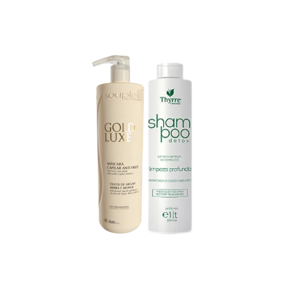 Máscara Antifrizz Gold Luxe Soupleliss 1lt + Shampoo Detox Thyrre