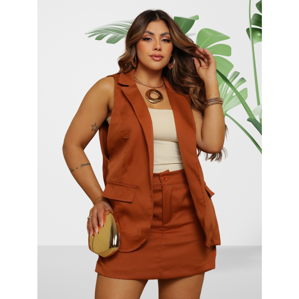 Conjunto Feminino Colete Short-saia Social em Alfaiataria