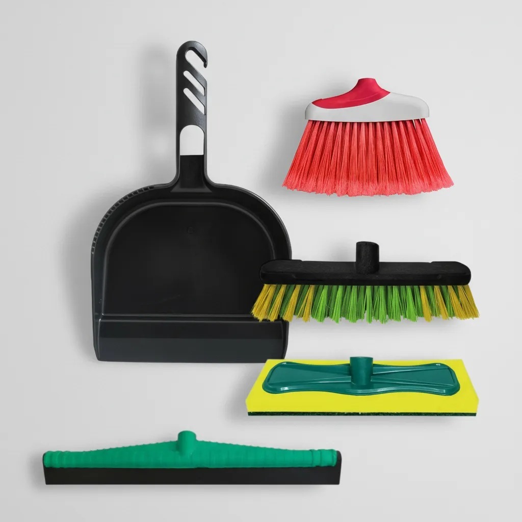 Kit 5 Itens de Limpeza Para Casa Vassoura Varre Fácil Rodo Plástico 40cm Esfregão Pá- Utilidade Lar