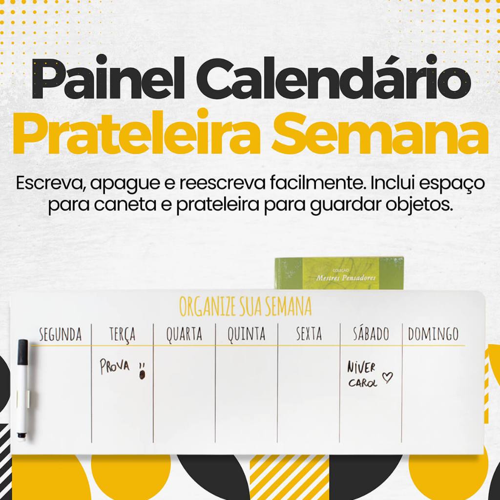 Quadro Planejamento Semanal Magnético com Porta Documentos - Quadro Organizador Planer Mensal