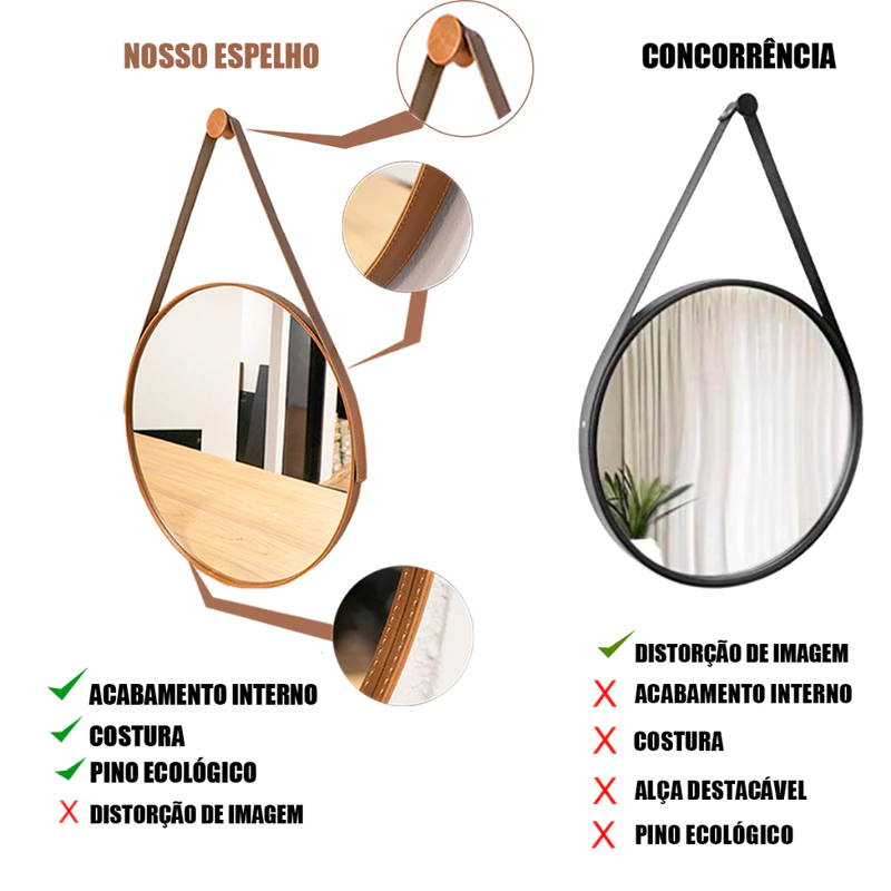 Espelho Redondo Decorativo 60cm com Alça para Parede — foto 4