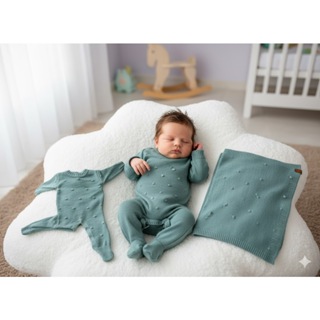 Kit Macacão Manta Cobertor Saìda Maternidade Tricot Bolinhas Menino Menina Bebê Tricô RN Infantil em Oferta na Shopee