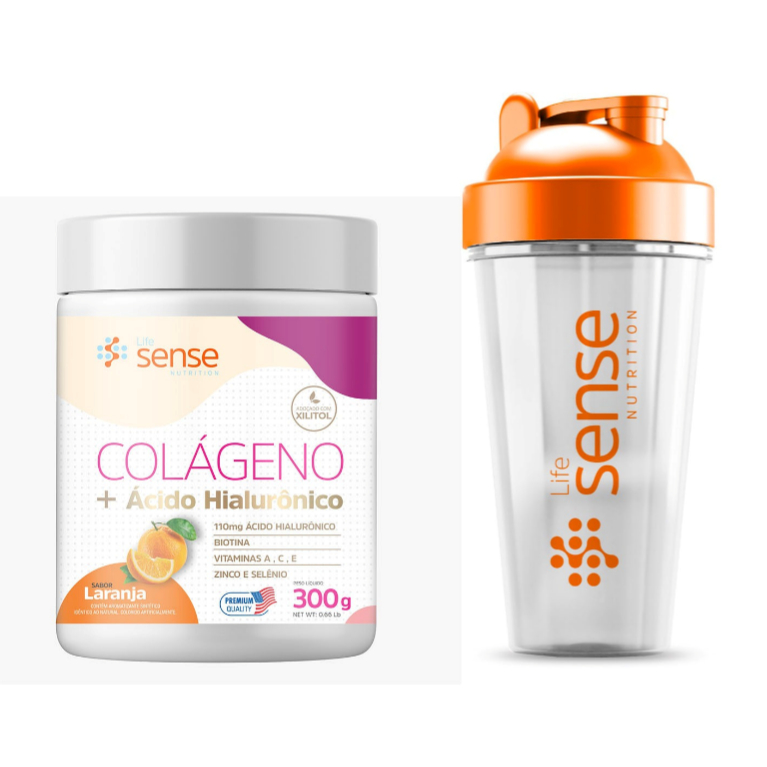 Kit Colágeno Drink com Ácido Hialurônico + Coqueteleira 600ml - LifeSense