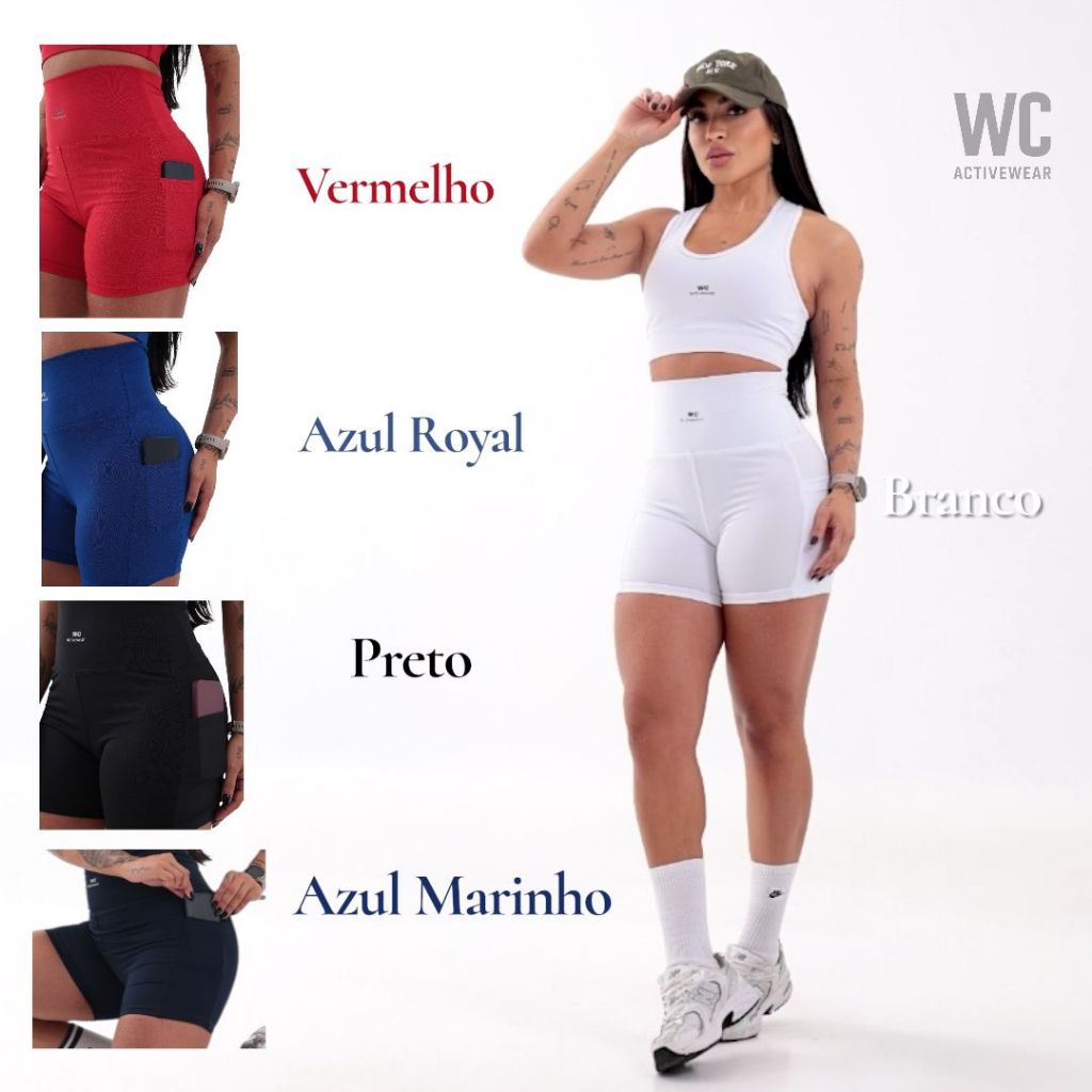Bermuda C/Bolso Fitness Porta Celular Short Feminina Academia Zero Transparencia Cós Alto em Oferta na Shopee