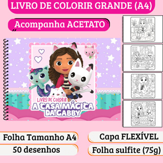 Caderno de Colorir Casa Mágica da Gabby - Grande A4, Capa Flexível, Acetato, 50 desenhos em Oferta na Shopee