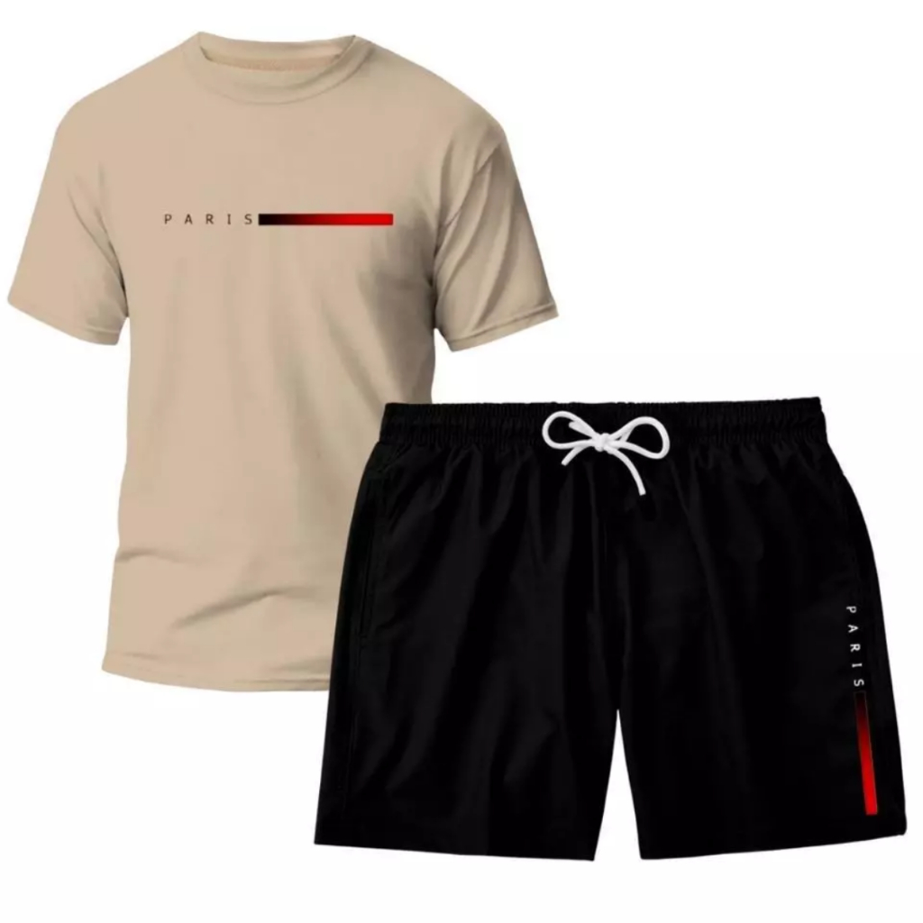 Kit Camiseta e Short Tactel Masculino Estiloso Confortavel Verão Tendencia Casual Moderna Elegante