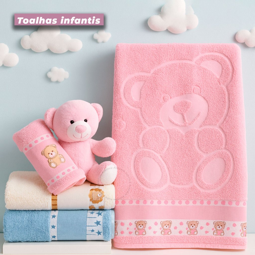 Toalha de Banho Infantil Menina e Menino 100% Algodão Kids Suave Macia Para Bordar Ponto C...