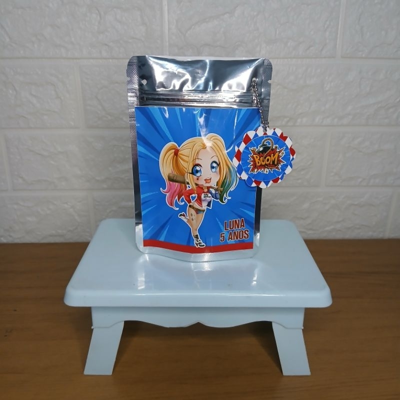Saquinho Metalizado Ziplock 10x15 Arlequina Personalizado /Lembrancinha de Festa /Aniversário