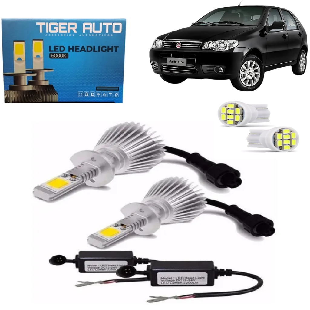 Lampada Super Led Farol Milha Palio G1 G2 G3 G4 G5 1996 Até 2017 TIGER AUTO