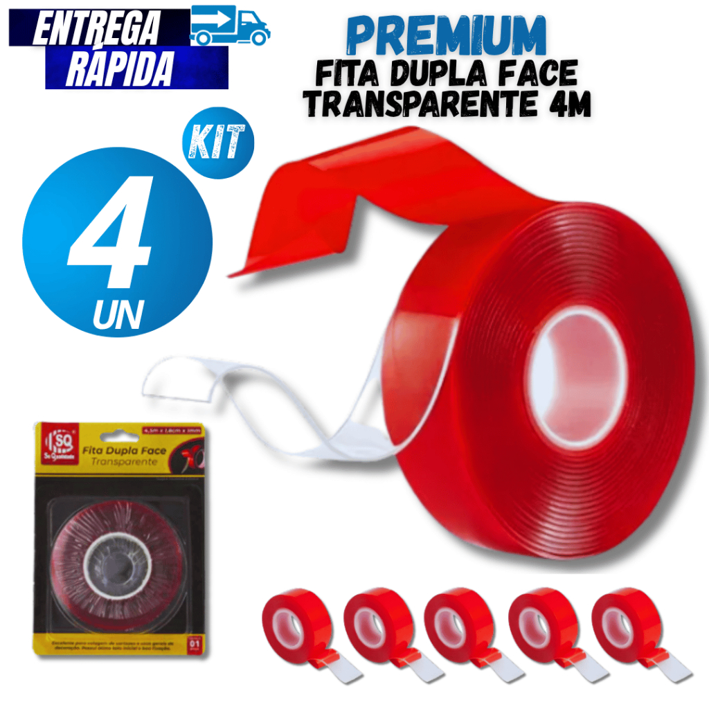Conjunto com 04/03/02/01  Fitas Dupla Face, Excelente para colagem de cartazes Premium Utilidades para sua decoração