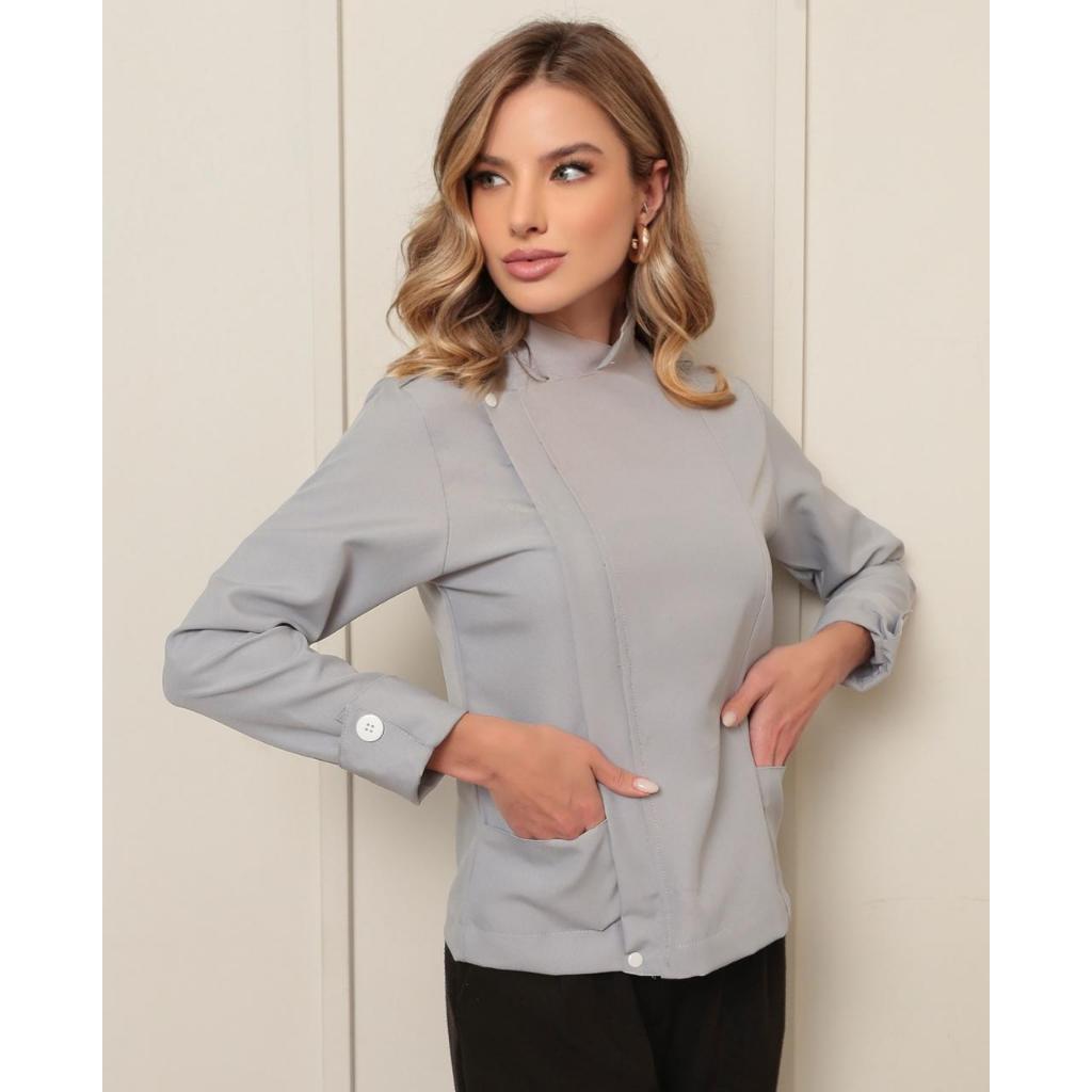 Dolma Chef Feminina com Zíper Cinza Oxford Camila ELIA