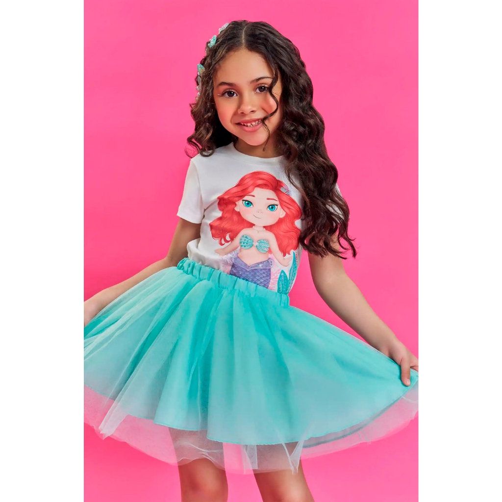 Conjunto Blusa e Saia de Tule PRINCESA ARIEL - Kukiê