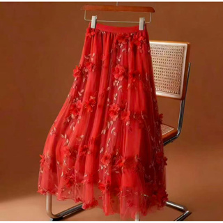 Saia de tule elegante floral tridimensional de verão em Oferta na Shopee