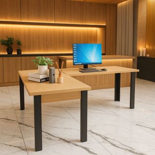 Mesa Industrial Para Escritório Empresarial Preta e Mel 1,10x1,10 Em L em Oferta na Shopee