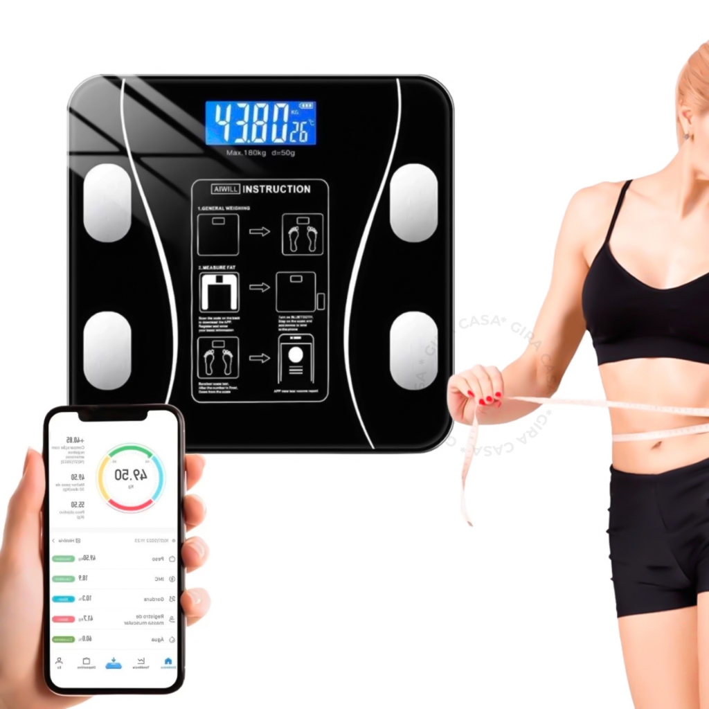 Balança Digital Medidora Corporal Bioimpedância até 180kg OliverHome
