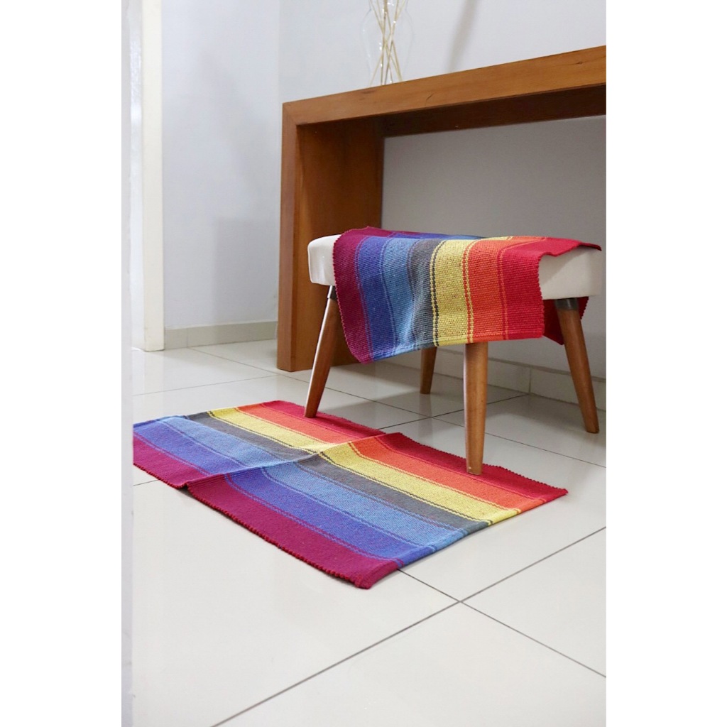 Tapete Capacho Porta em Linha Algodão Artesanal 48x78cm sem Franja