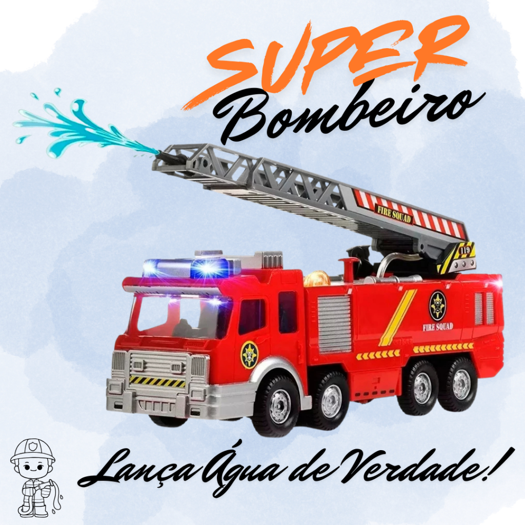 Caminhão Bombeiro Solta Jato de Água Com Som E Luz Cor Vermelho