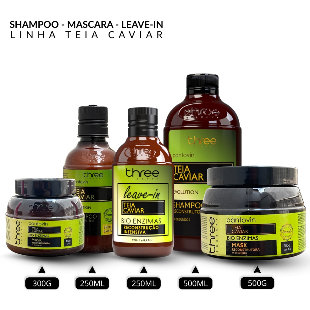 Kit Teia Caviar Shampoo e Mascara Com Leave-in Reconstrução Capilar Intensiva Three Therapy em Oferta na Shopee