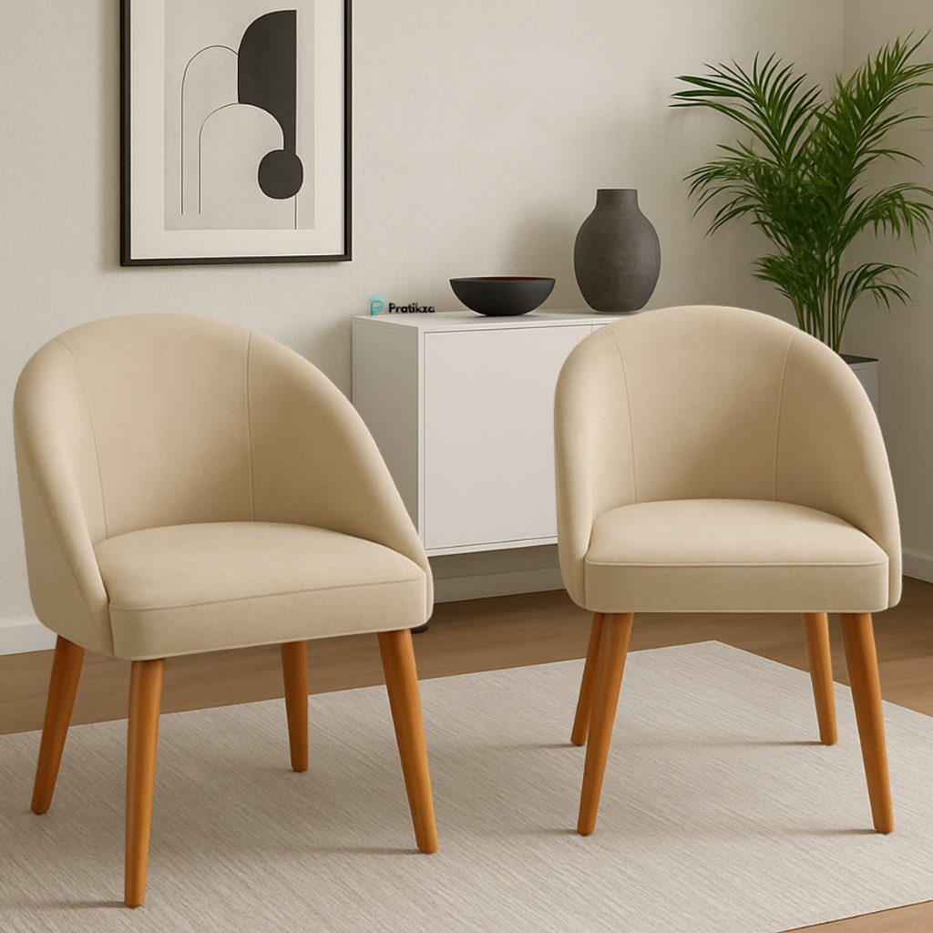 Kit 2 Cadeiras Lua Linho Decorativa Luxo Poltrona Sala de Estar, Salão, Quarto, Estética Decoração Recepção