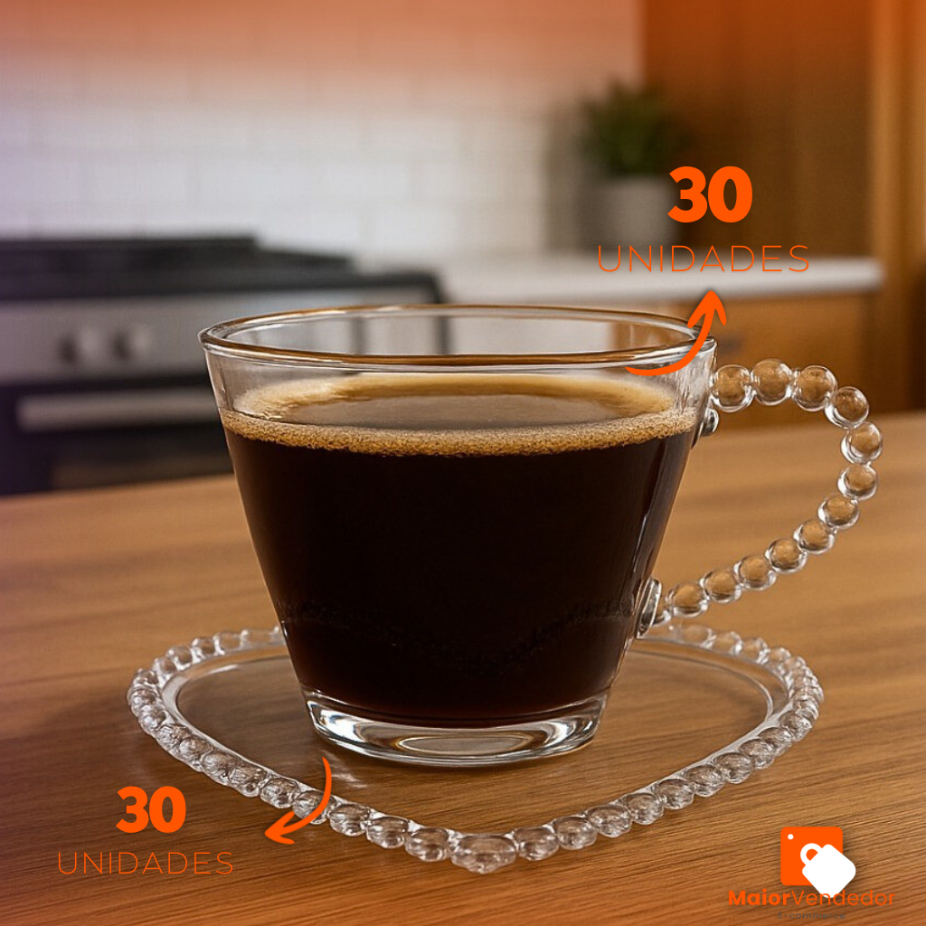 Kit 30 Xícaras + 30 Pires Coração 150ml Acrílico Transparente Pearl/Pérola Resistente Elegante em Oferta na Shopee