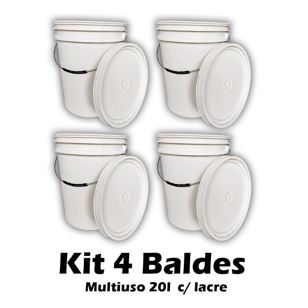 Kit 4 Baldes Plásticos 20l Branco Com Tampa E Lacre Multiuso