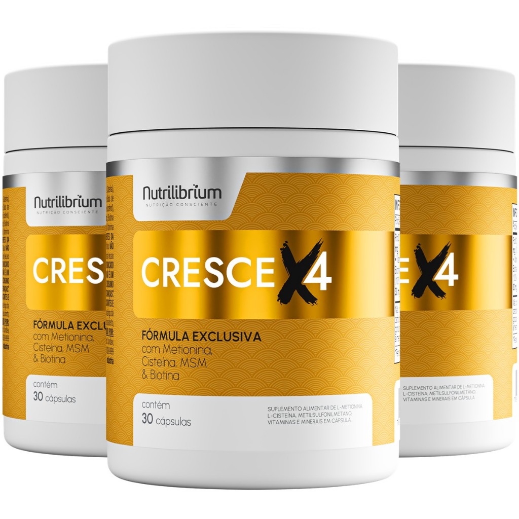 Kit 3x Cresce X4 Metionina Cisteína Biotina Cromo Zinco 90 Dias Nutrilibrium em Oferta na Shopee