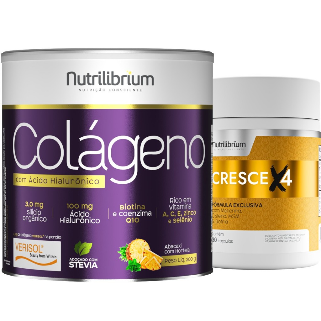 Colágeno Verisol Ácido Hialurônico 200g + Cresce X4 30 Caps Nutrilibrium em Oferta na Shopee