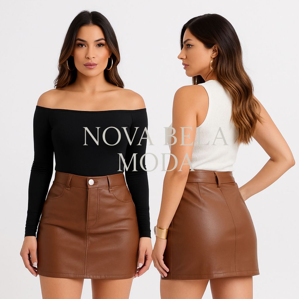 Mini Saia Feminina em Couro Sintético – Moderna, Versátil e Confortável e Elegante em Oferta na Shopee