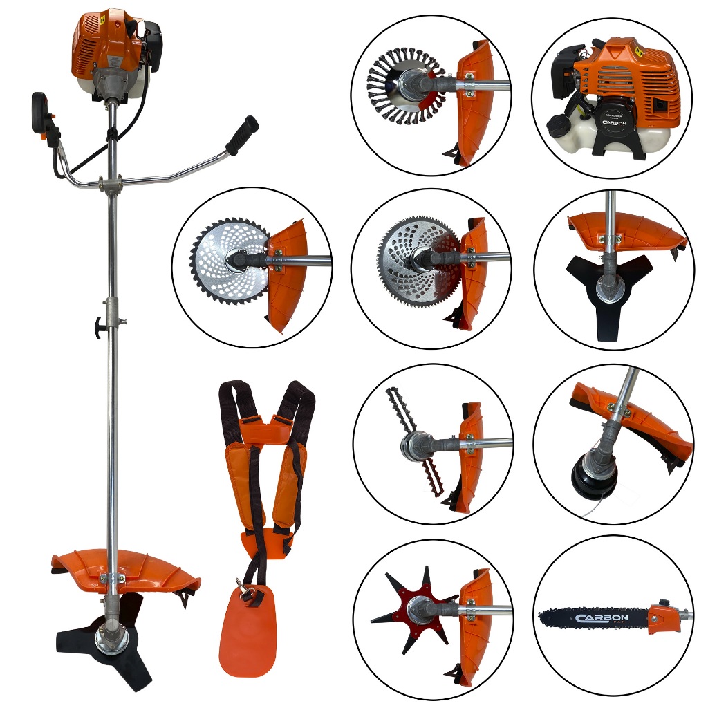 Roçadeira a Gasolina Bipartida com Motopoda de Galhos e Kit Discos Multifuncional 52cc 2,5HP Carbon Fak em Oferta na Shopee